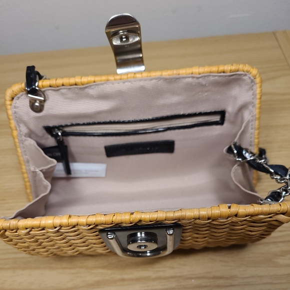 Ann Taylor Woven Wicker Clutch Handbag Natural Black - Picture 5 of 9